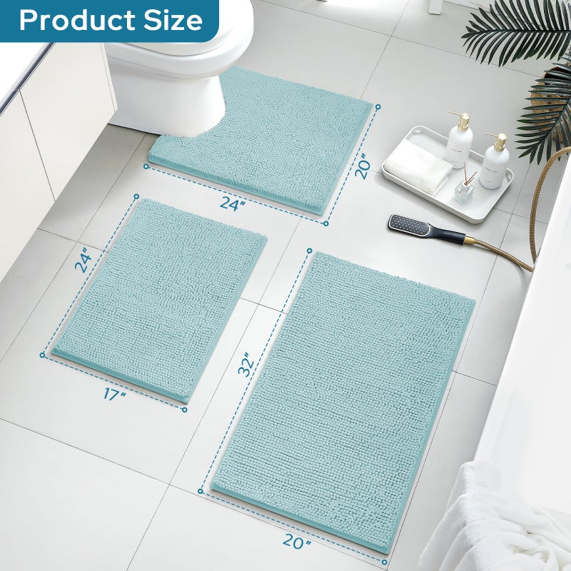 BYSURE Light Blue Bathroom Rugs Sets 3 Piece Non Slip Extra Absorbent Plush Chenille Soft Washable Bath Mats - Image 2